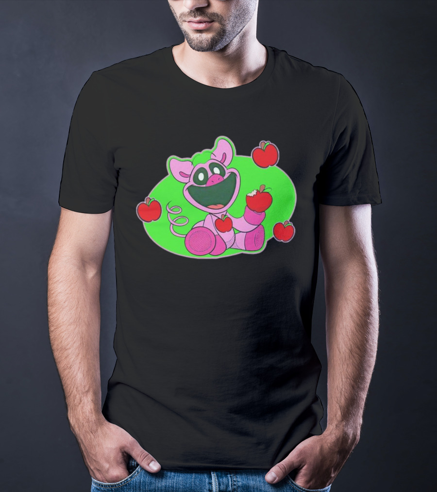 Pickypiggy Smiling Critters Happy Pig Eating Apples T-Shirt