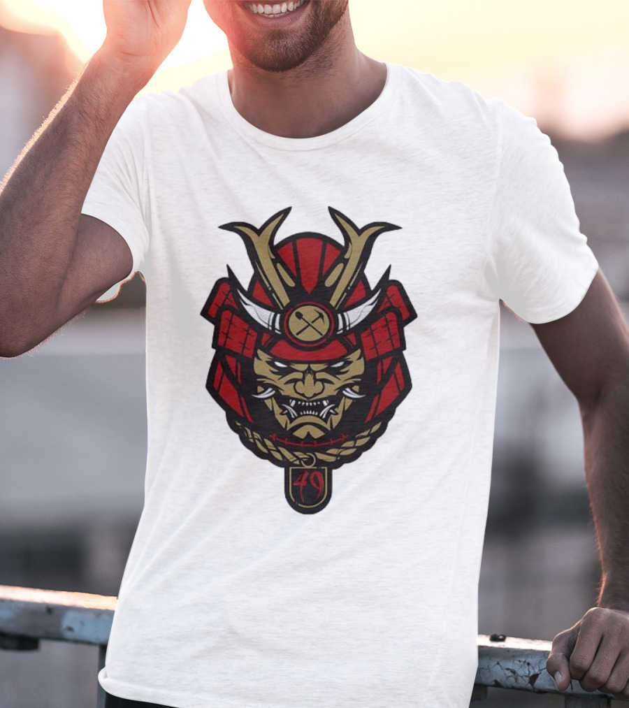 San Francisco 49ers Samurai Head With Crossed Axes And Number 49 T-Shirt