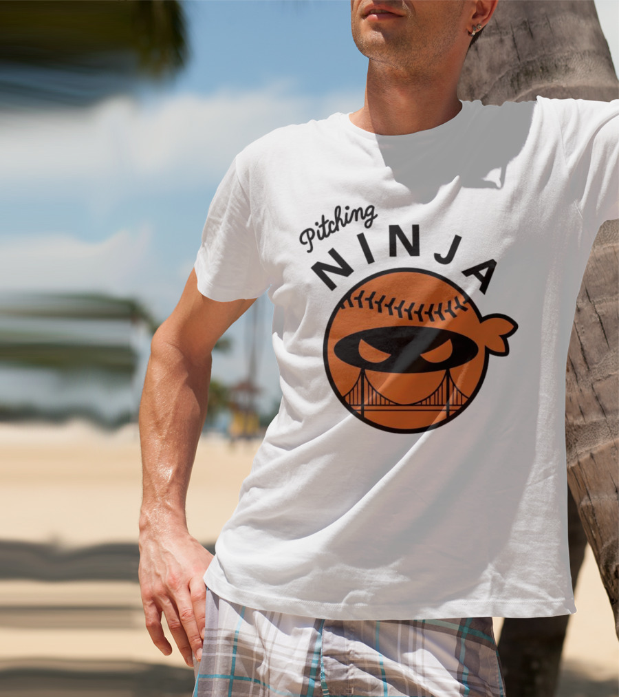 Pitching Ninja San Francisco Giants Orange Ball Face With Bridge T-Shirt