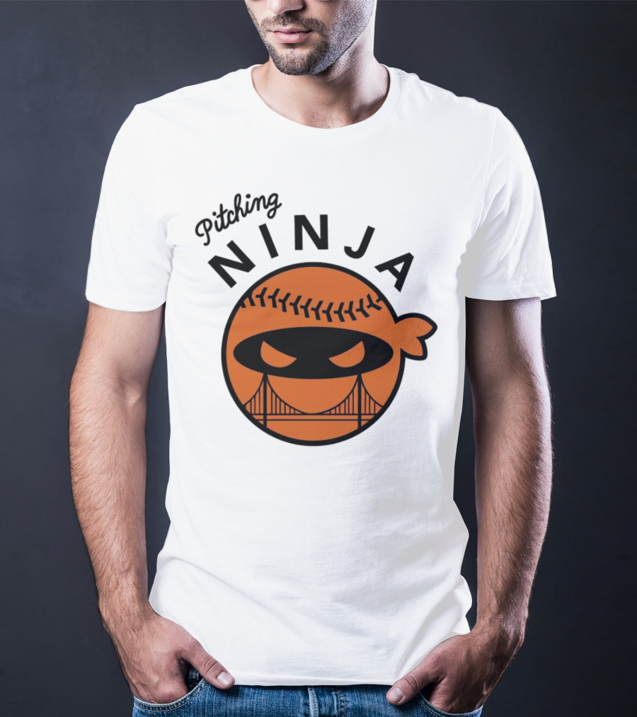 Pitching Ninja San Francisco Giants Orange Ball Face With Bridge T-Shirt