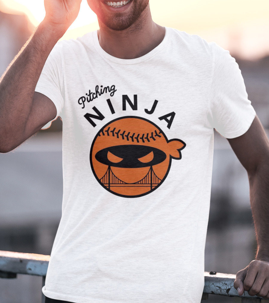 Pitching Ninja San Francisco Giants Orange Ball Face With Bridge T-Shirt