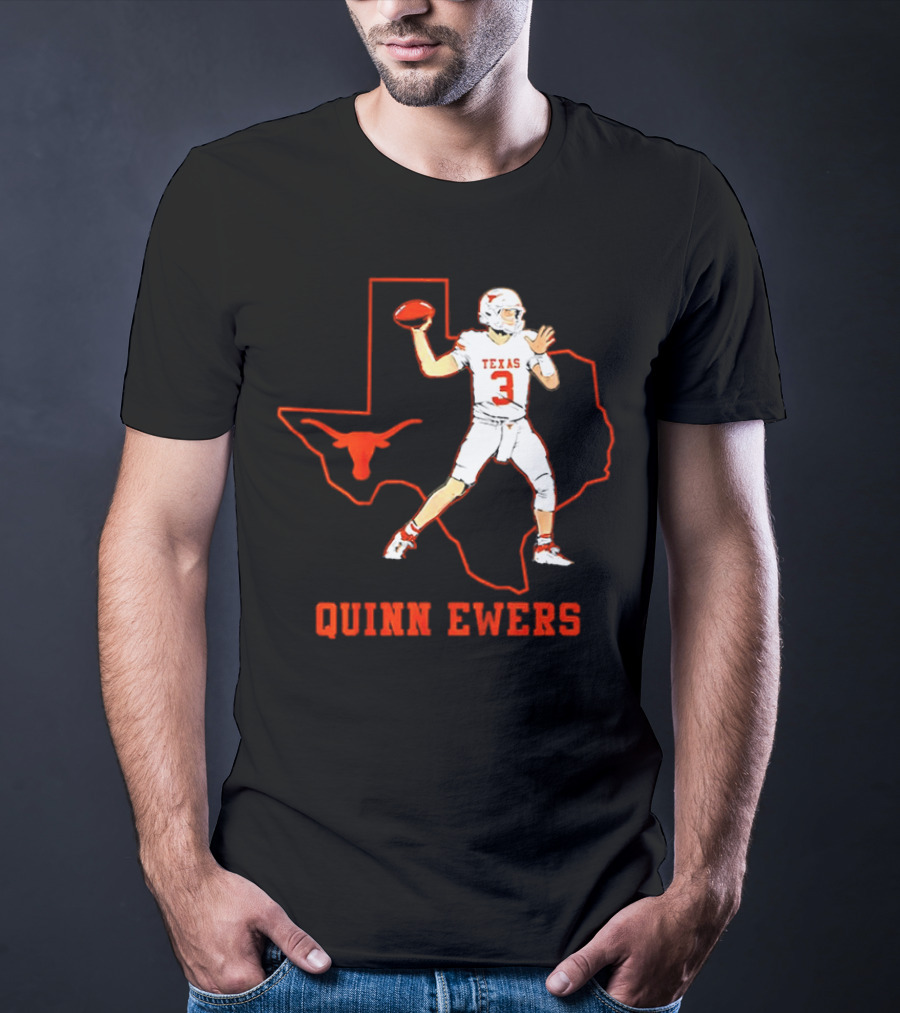 Quinn Ewers Texas Longhorns Football State Outline T-Shirt