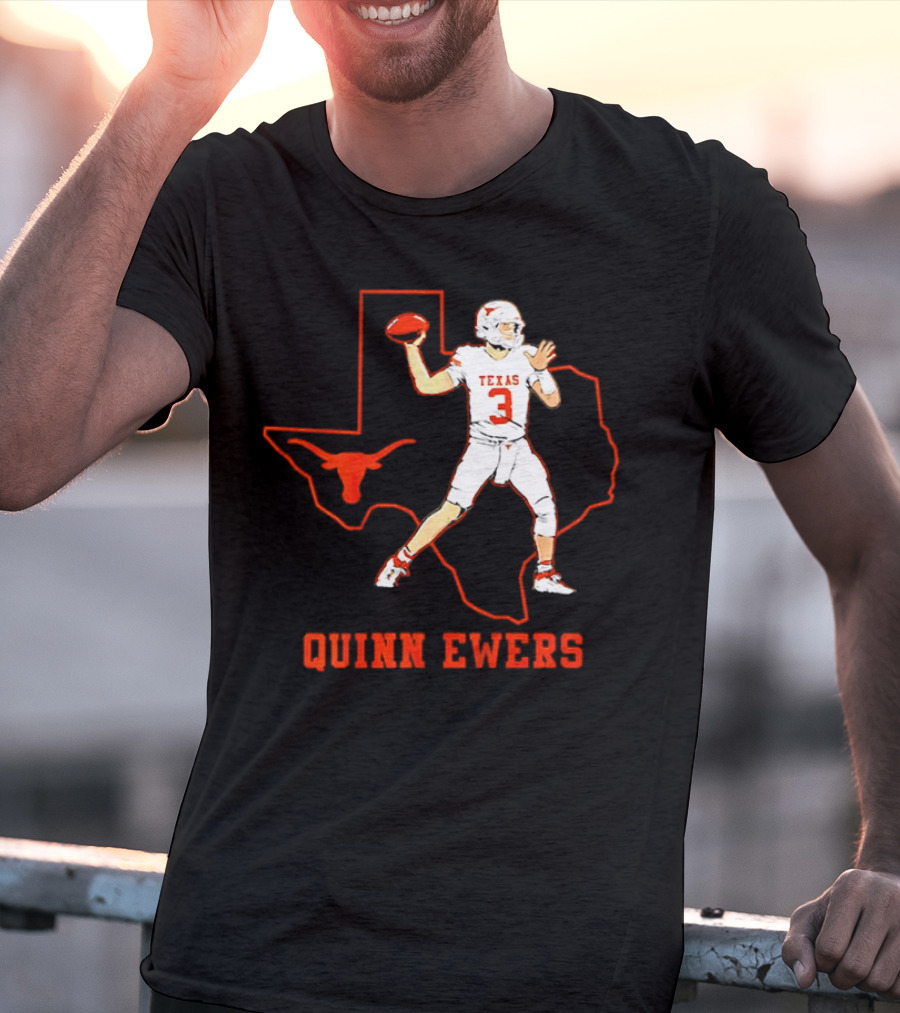 Quinn Ewers Texas Longhorns Football State Outline T-Shirt