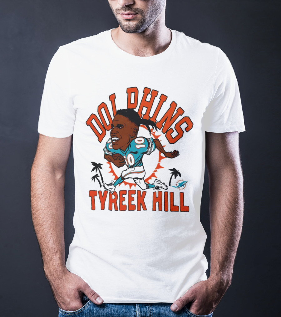 Tyreek Hill Miami Dolphins Caricature Player Signature Dolphins T-Shirt