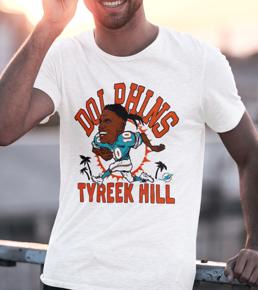 Tyreek Hill Miami Dolphins Caricature Player Signature Dolphins T-Shirt
