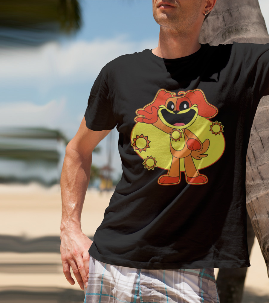 Dogday Smiling Critters Cheerful Cartoon Dog With Sun Icons T-Shirt