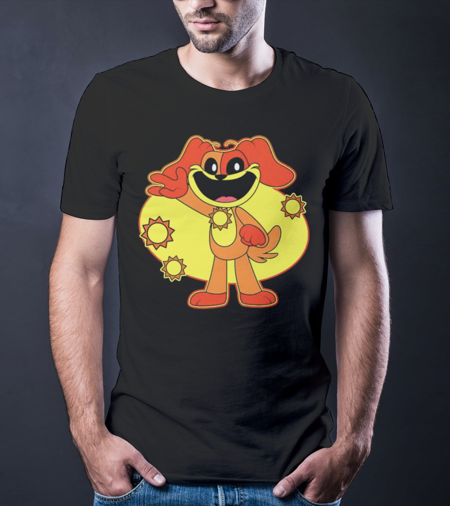 Dogday Smiling Critters Cheerful Cartoon Dog With Sun Icons T-Shirt