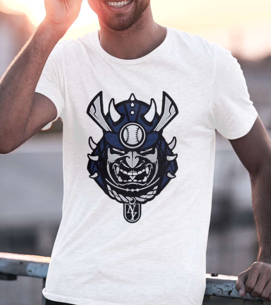 New York Yankees Samurai Helmet With Baseball And NY Initials T-Shirt