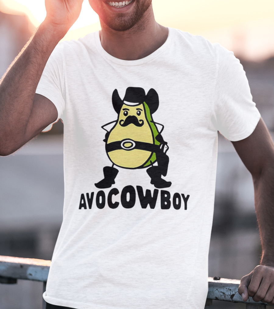 Avocowboy Avocado X Cowboy Character With Hat And Mustache T-Shirt
