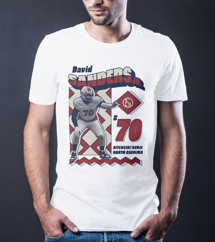 David Sanders Jr. 70 Offensive Tackle North Carolina Retro Football T-Shirt