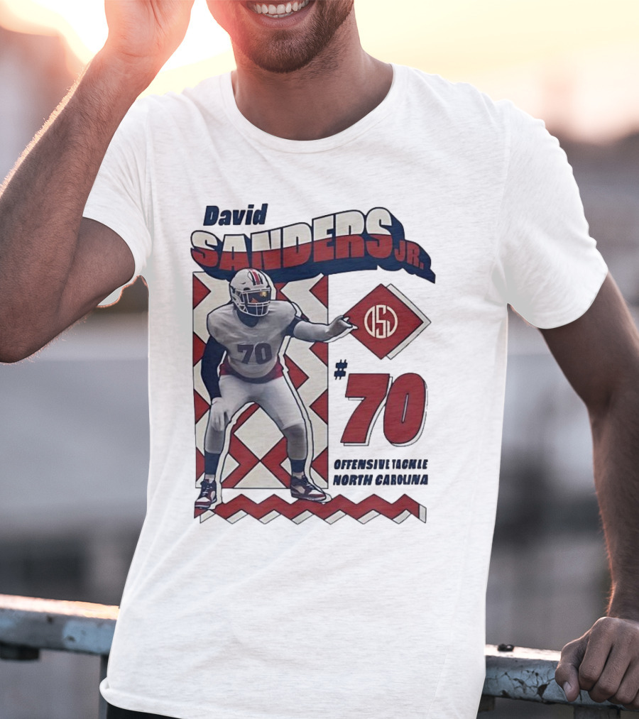 David Sanders Jr. 70 Offensive Tackle North Carolina Retro Football T-Shirt
