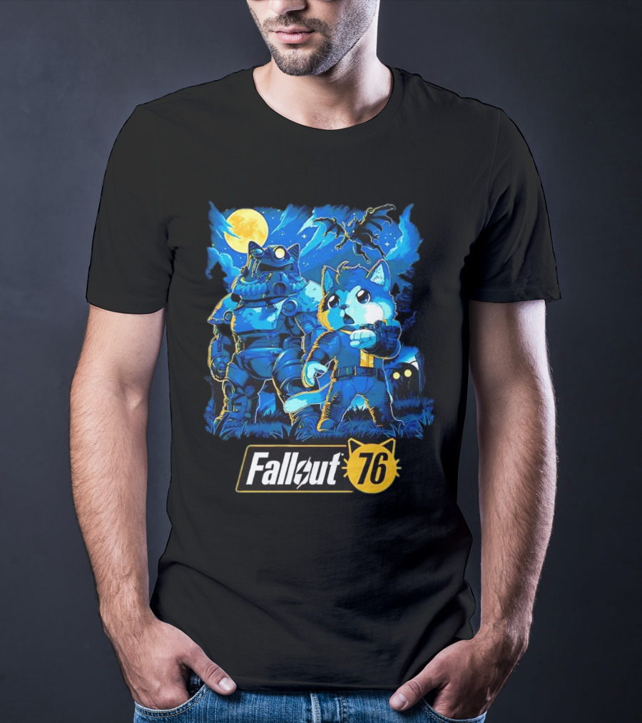 Fallout 76 Dog Costume Post-Apocalyptic Adventure Moonlit Scene T-Shirt