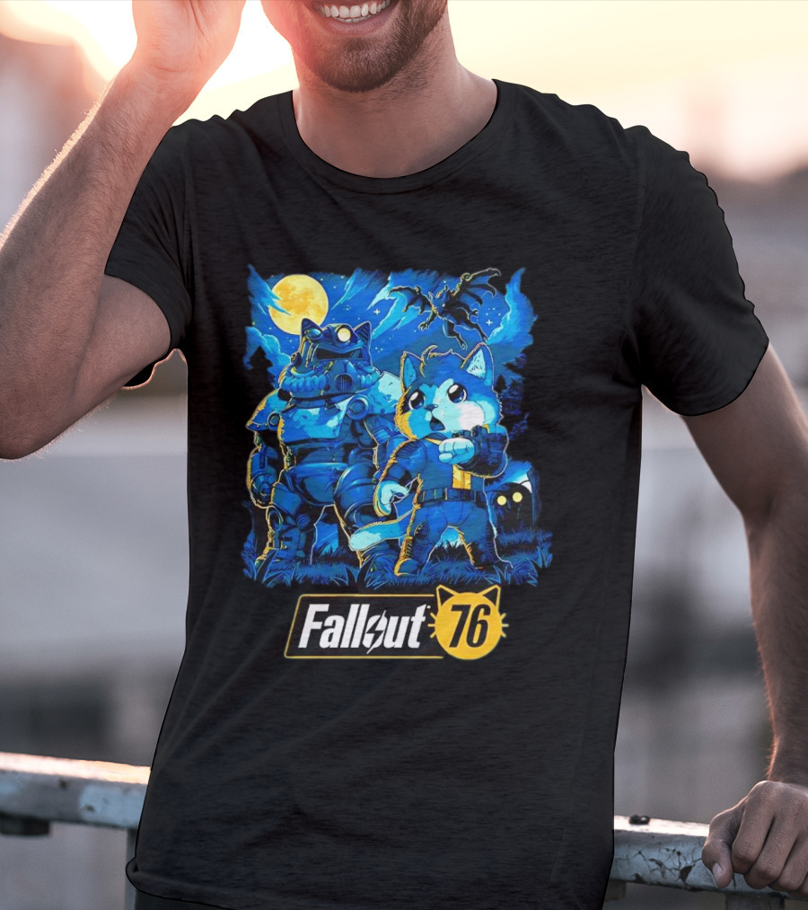 Fallout 76 Dog Costume Post-Apocalyptic Adventure Moonlit Scene T-Shirt