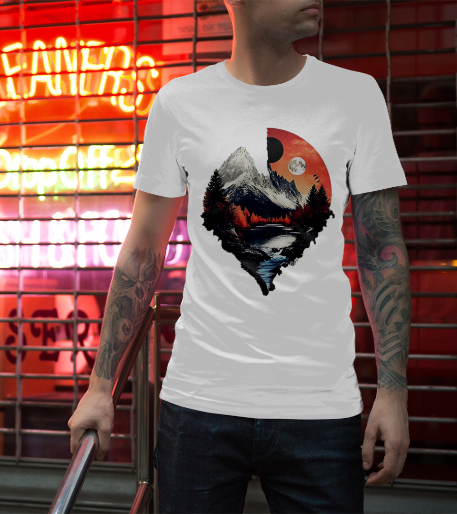 For Friends Family Couple Nature Mountain Sunset River Moon Forest T-Shirt