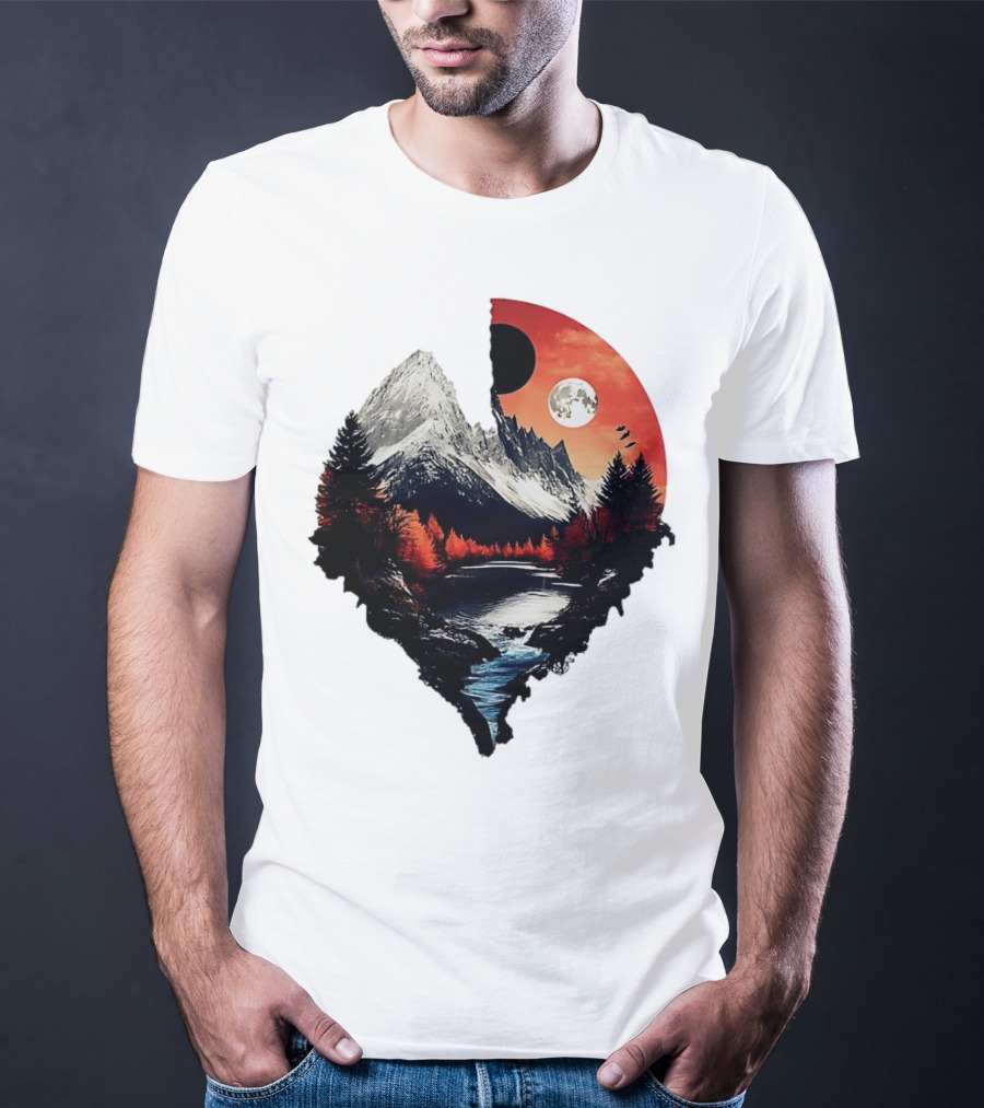 For Friends Family Couple Nature Mountain Sunset River Moon Forest T-Shirt