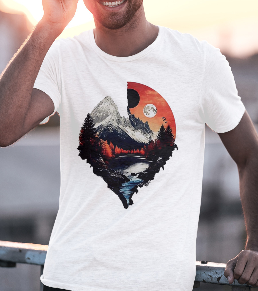 For Friends Family Couple Nature Mountain Sunset River Moon Forest T-Shirt