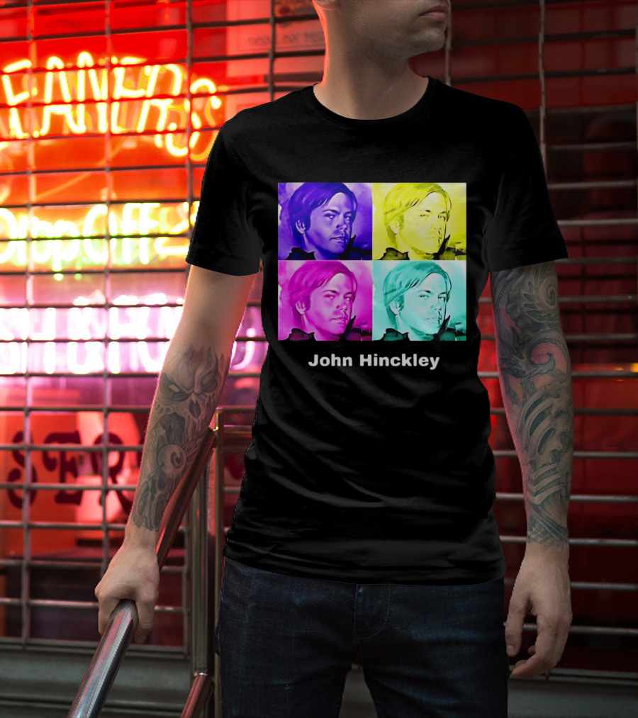 John Hinckley Pop Art Portrait Quad Color Blocks T-Shirt