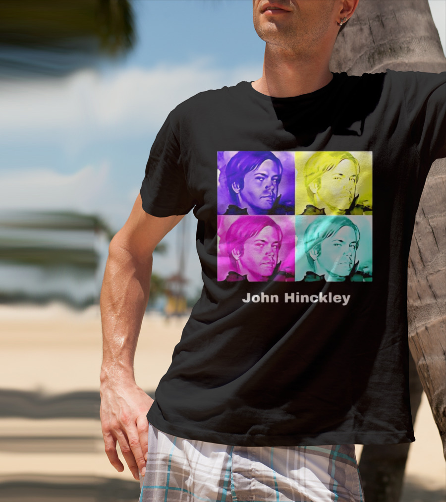John Hinckley Pop Art Portrait Quad Color Blocks T-Shirt