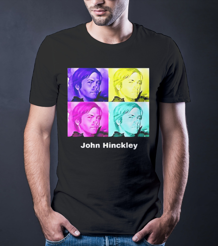 John Hinckley Pop Art Portrait Quad Color Blocks T-Shirt