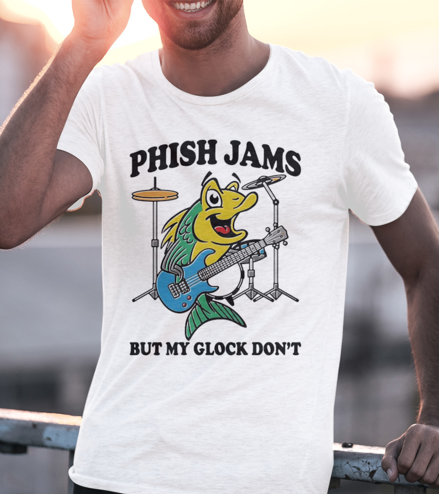 Phish Jams But My Glock Don’t Fish Guitar Drums Cartoon T-Shirt