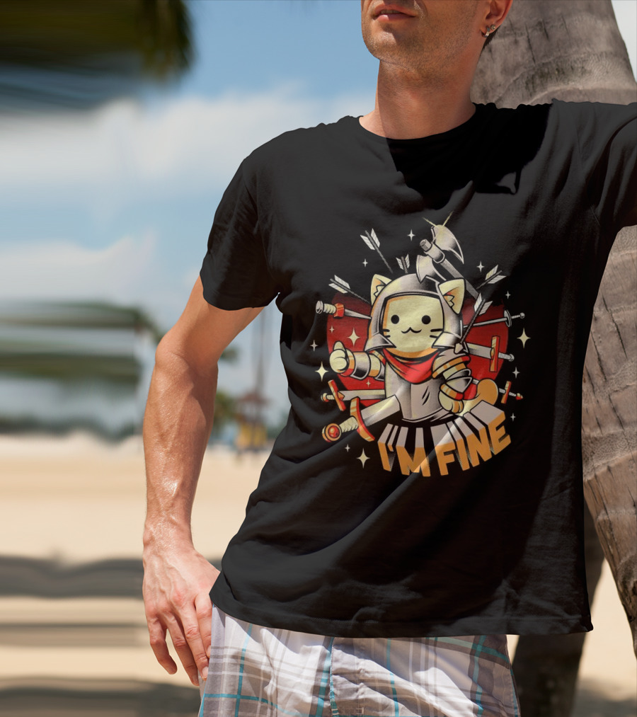I'm Fine Soldier Cat With Armor And Weapons T-Shirt