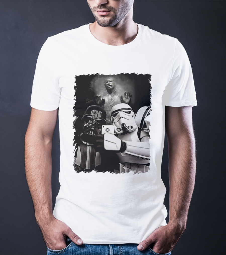 Star Wars Darth Vader And Stormtrooper Taking Selfie With Han Solo Frozen In Carbonite T-Shirt
