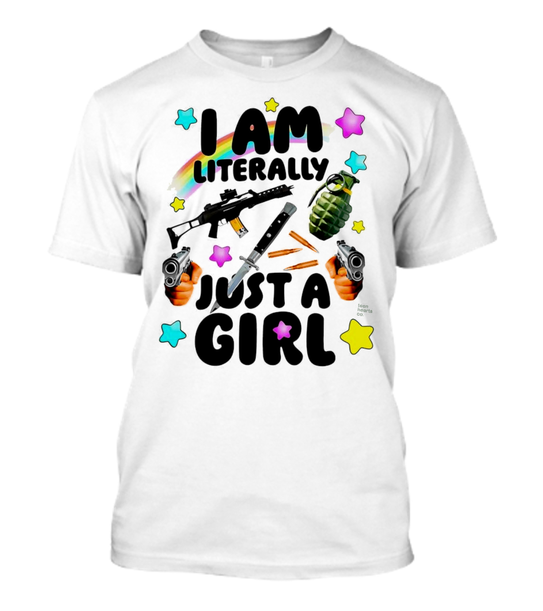 I Am Literally Just A Girl Rainbow Grenade Stars Guns T-Shirt