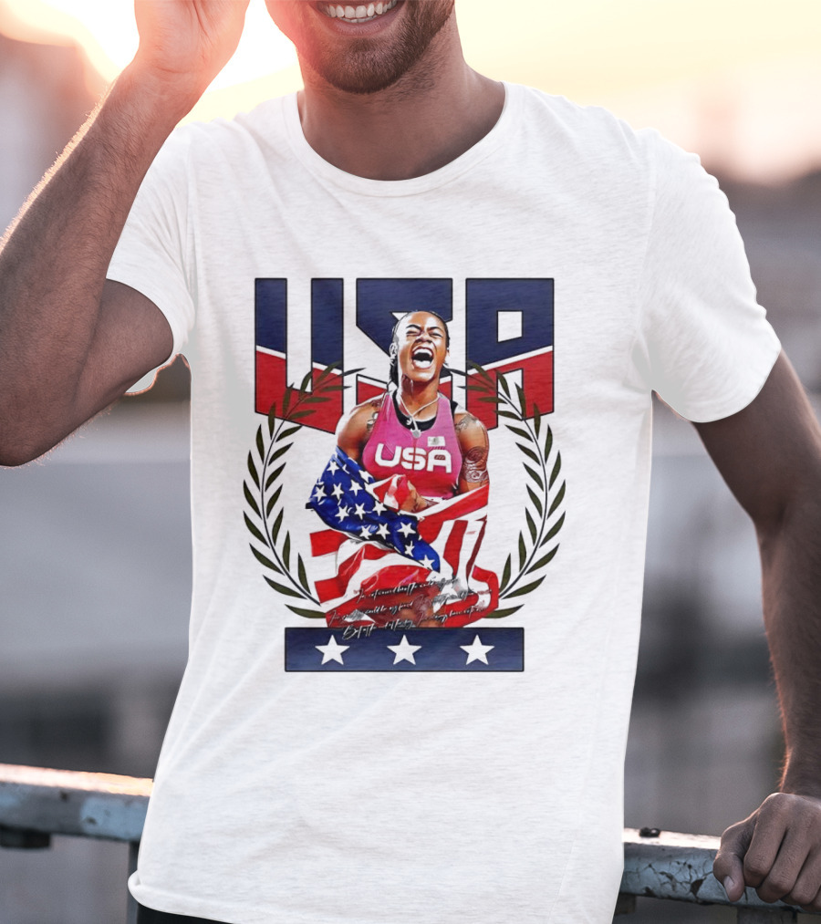 USA Sha’Carri Richardson Gold Medal Celebration American Flag T-Shirt