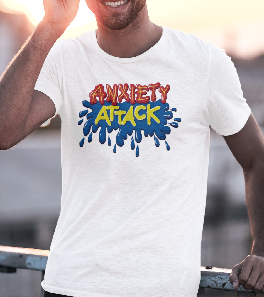 Anxiety Attack Bright Comic Style Text With Blue Splashes T-Shirt