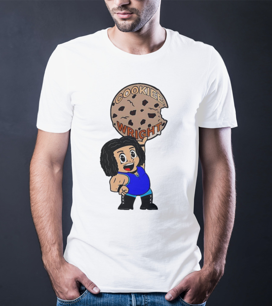 COOKIEE WRIGHT Cartoon Character Holding Chocolate Chip Cookie T-Shirt
