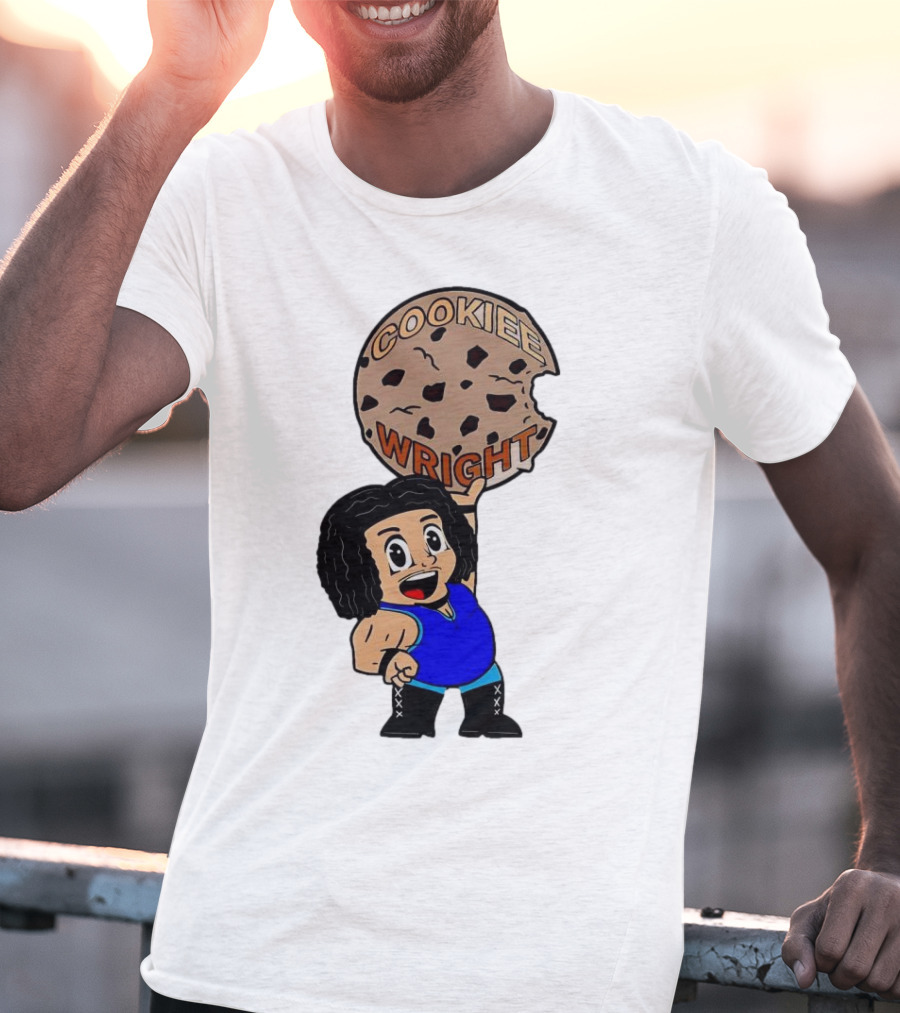 COOKIEE WRIGHT Cartoon Character Holding Chocolate Chip Cookie T-Shirt