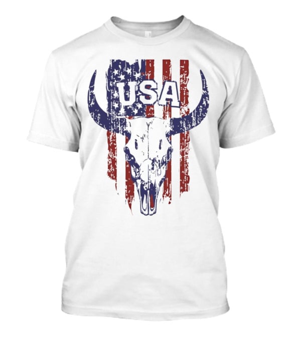 USA Buffalo Skull American Flag Patriotic T-Shirt