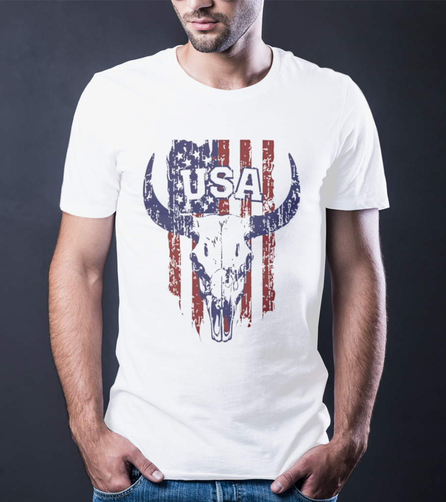 USA Buffalo Skull American Flag Patriotic T-Shirt