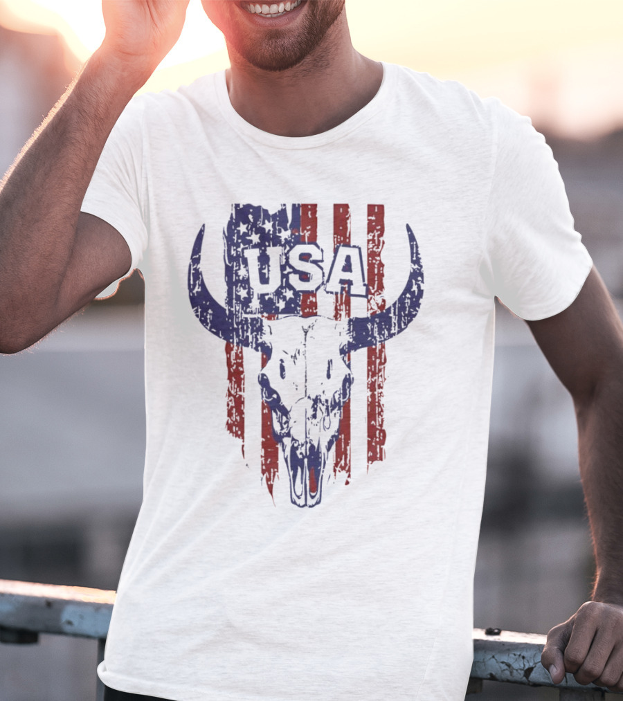 USA Buffalo Skull American Flag Patriotic T-Shirt