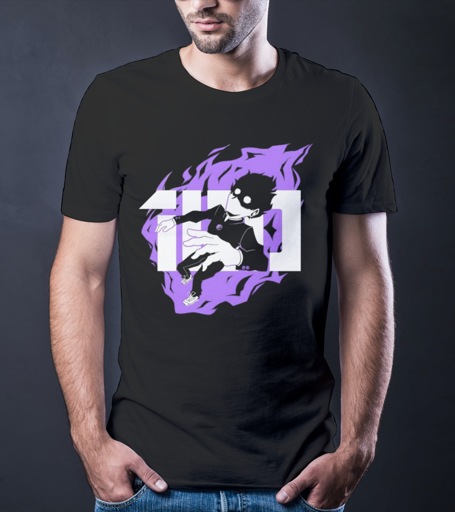 Mob Psycho 100 Psyched Out Character With Purple Aura And Bold Typography T-Shirt