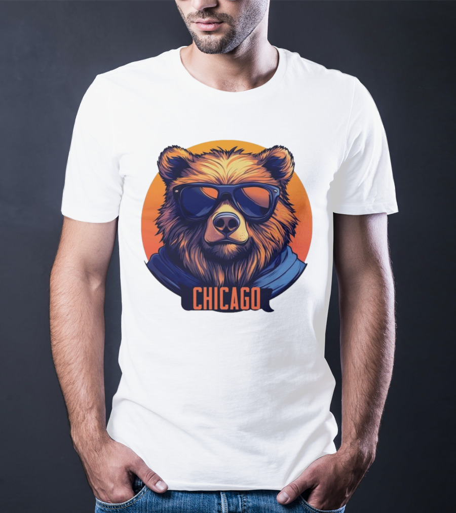 Da Bear Chicago Sunglasses Sunset Circle T-Shirt