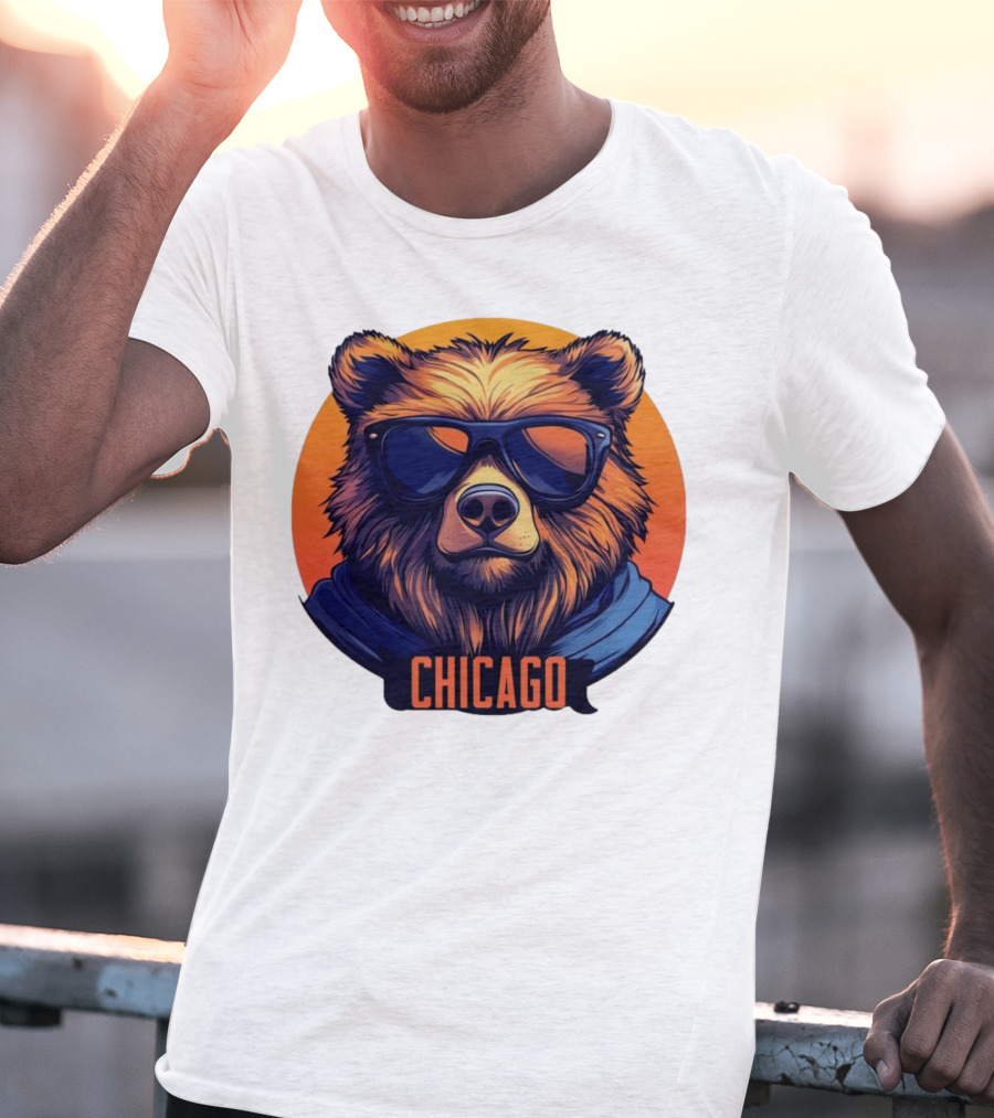 Da Bear Chicago Sunglasses Sunset Circle T-Shirt
