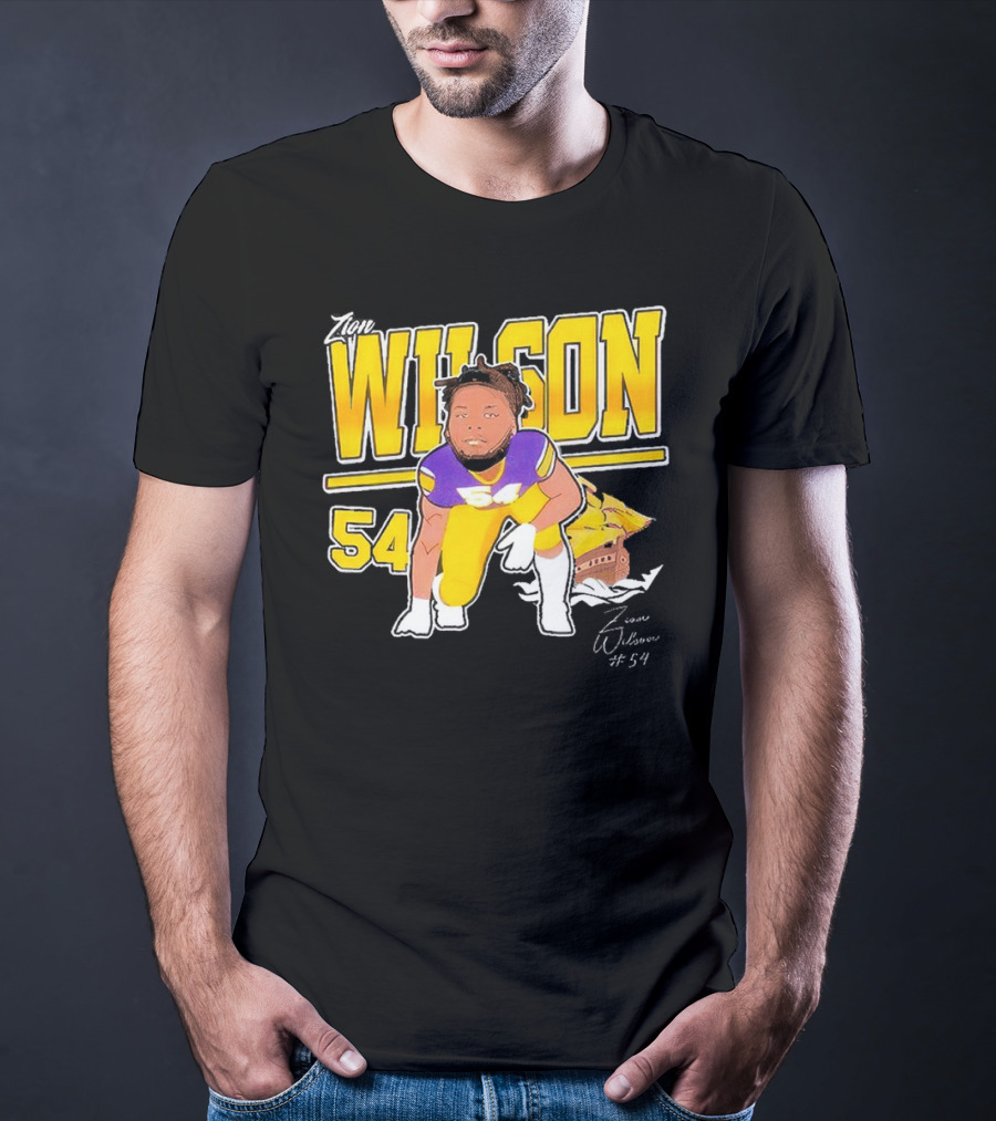 Zion Wilson 54 East Carolina Pirates Cartoon Football Player T-Shirt