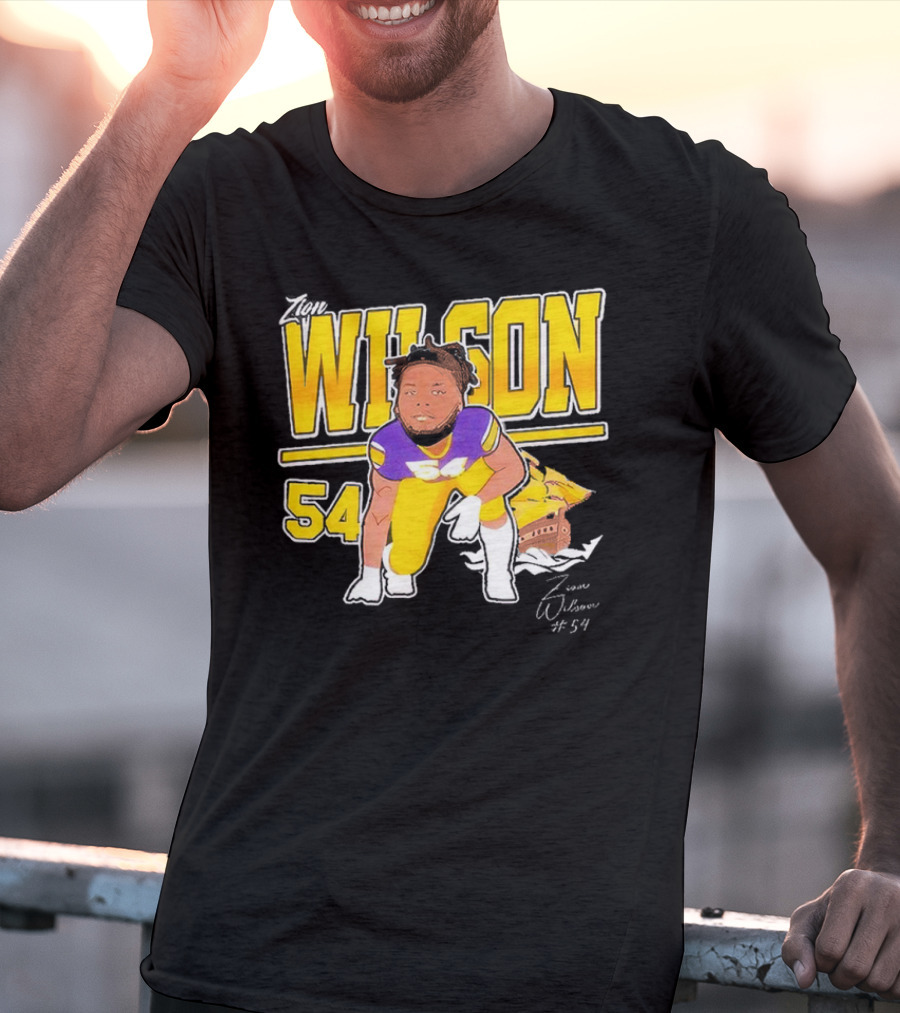 Zion Wilson 54 East Carolina Pirates Cartoon Football Player T-Shirt