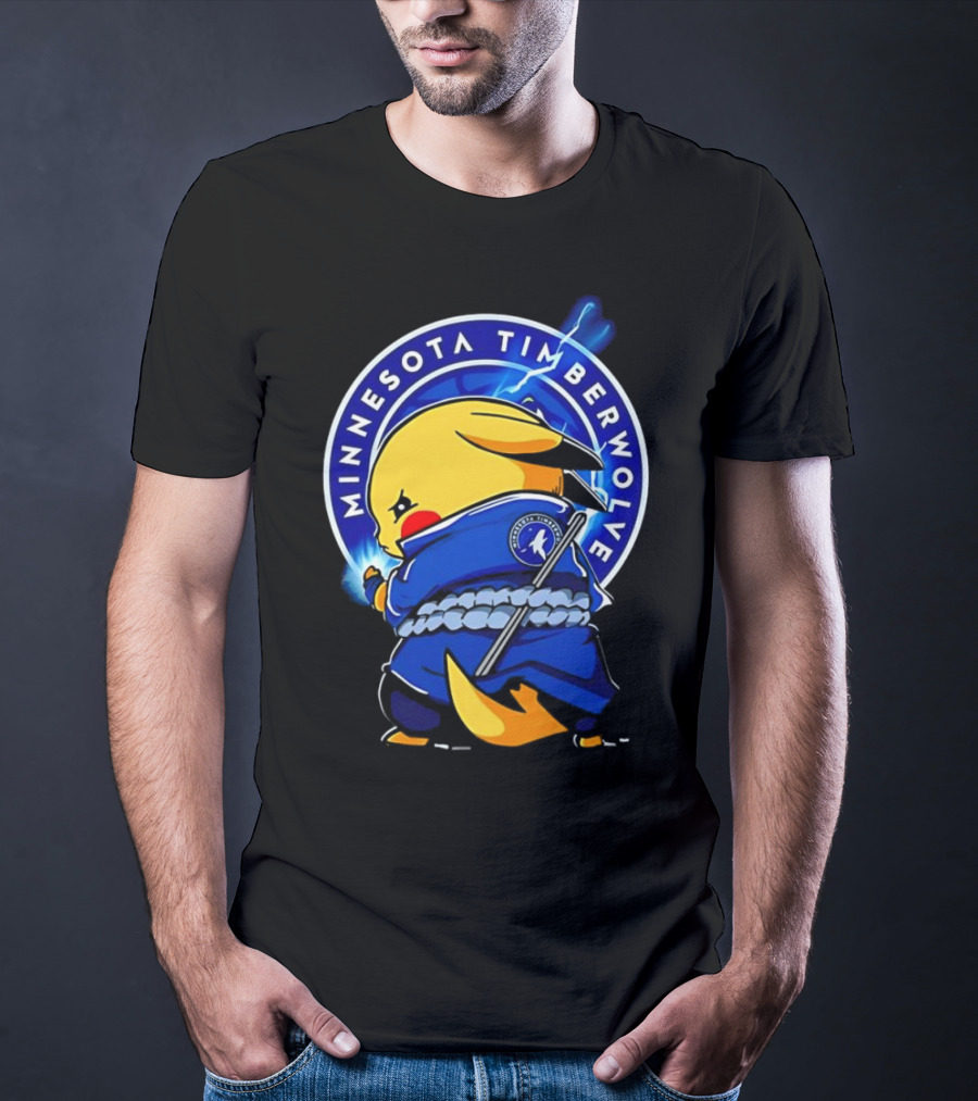 Minnesota Timberwolves Pikachu Uchiha Sasuke Crossover Lightning T-Shirt