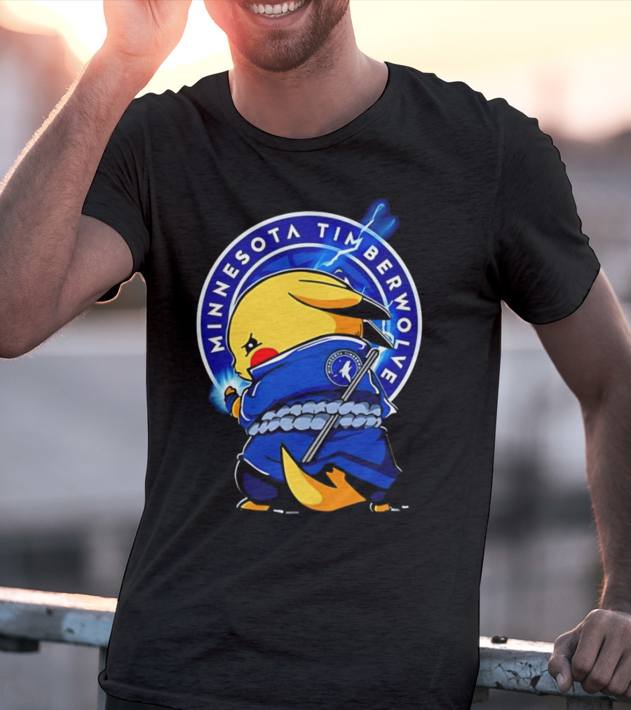 Minnesota Timberwolves Pikachu Uchiha Sasuke Crossover Lightning T-Shirt