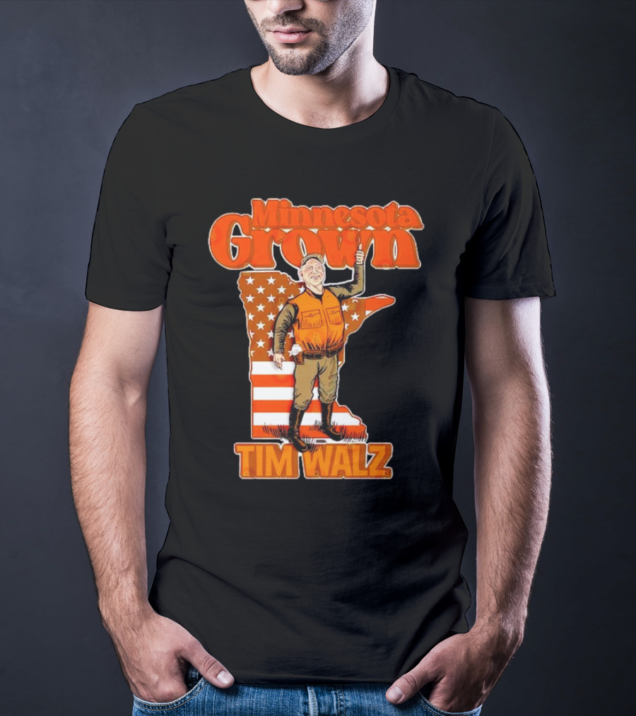 Minnesota Grown Tim Walz Thumbs Up American Flag State Outline T-Shirt