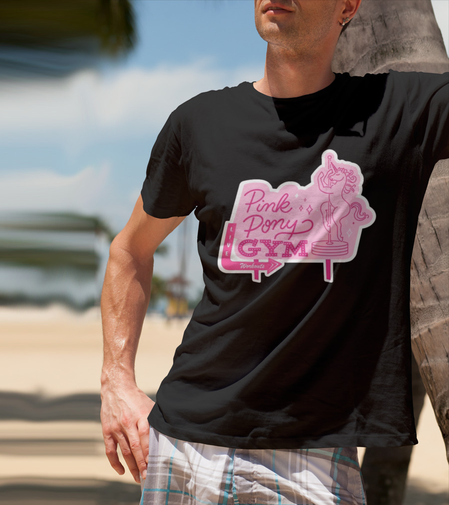Pink Pony Gym Live Workouts Unicorn Pole Fitness T-Shirt