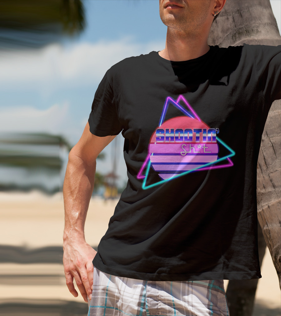 Shootin’ Sh*t Neon Retro 80's Style Triangles And Sunset Stripes T-Shirt