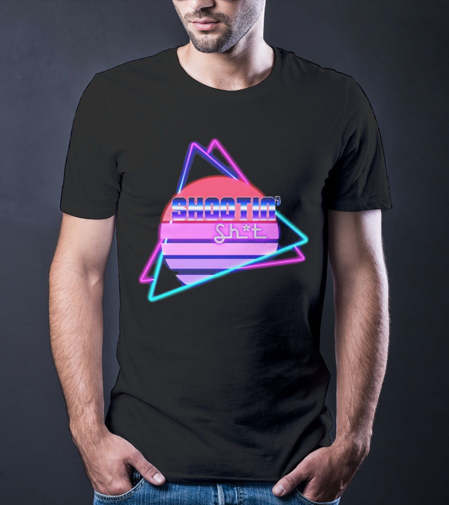 Shootin’ Sh*t Neon Retro 80's Style Triangles And Sunset Stripes T-Shirt