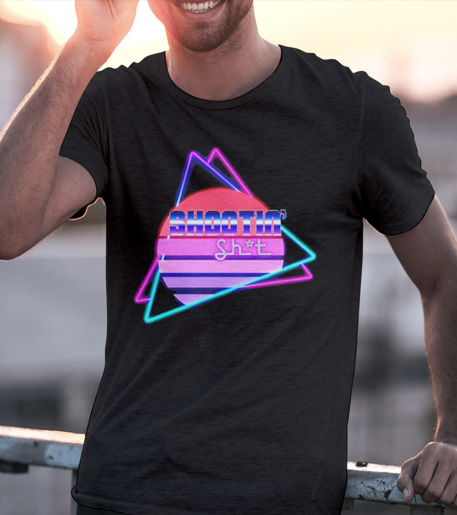 Shootin’ Sh*t Neon Retro 80's Style Triangles And Sunset Stripes T-Shirt