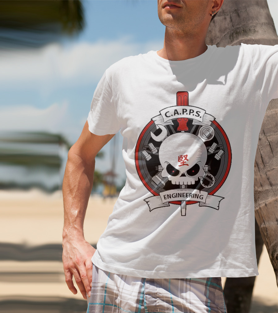 C.A.P.P.S. Engineering Skull With Tools And Red T-Shirt