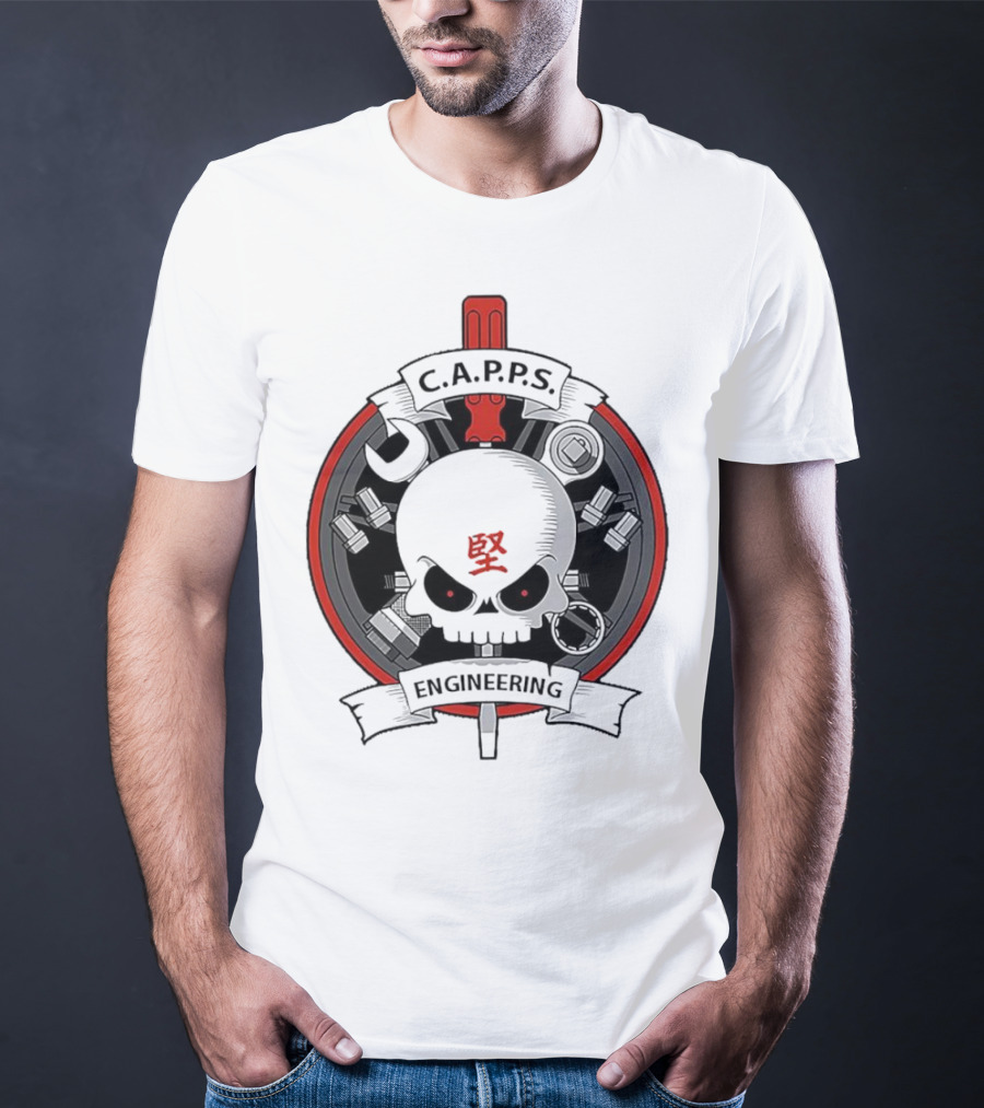 C.A.P.P.S. Engineering Skull With Tools And Red T-Shirt