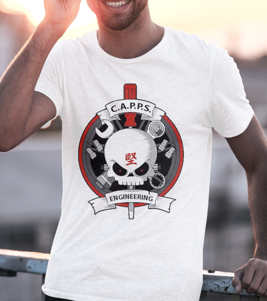 C.A.P.P.S. Engineering Skull With Tools And Red T-Shirt