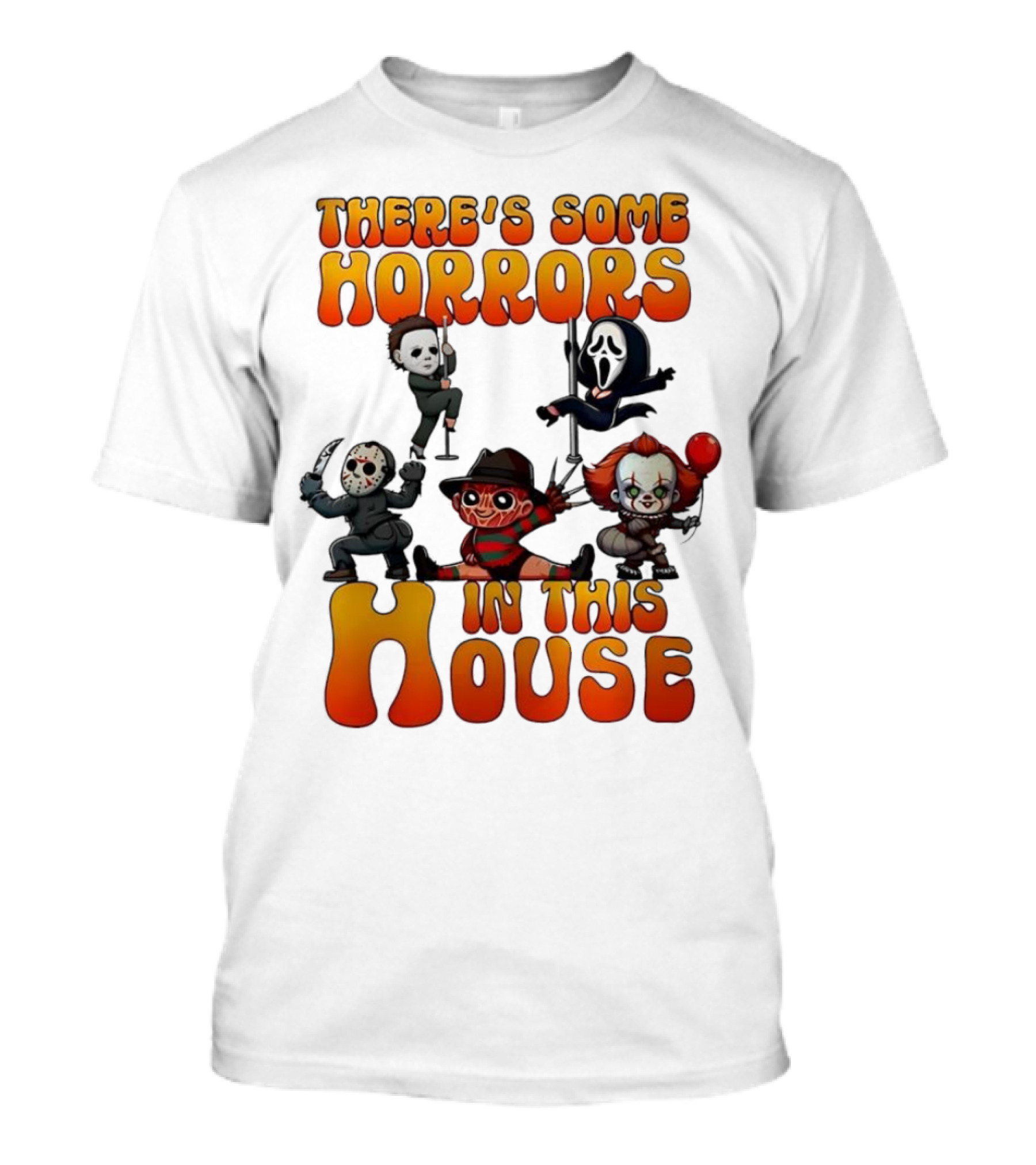 There's Some Horrors In This House Chibi Horror Movie Characters T-Shirt